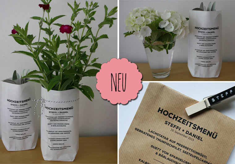 NEU bei Aylando Hochzeitskarten Menükarte als Tüte bedruckt