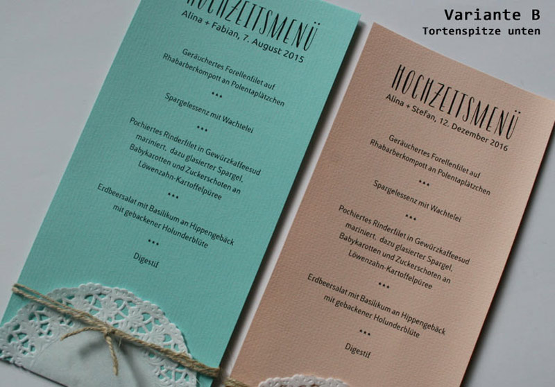 Hochzeitskarte Vintage Menuekarte Variante B