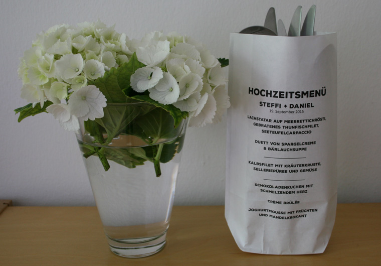 Menükarte und Bestecktüte Hochzeit