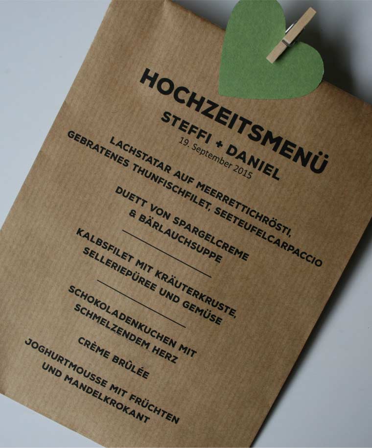 Menükarte Hochzeit Kraftpapiertüte