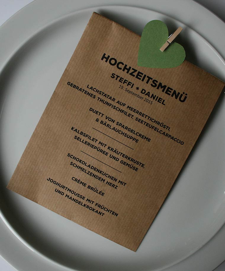 Menükarte Hochzeit Kraftpapiertüte