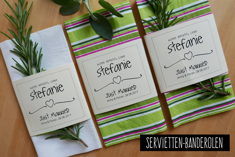 Personalisierte Serviettenbanderolen für die Hochzeitsgäste