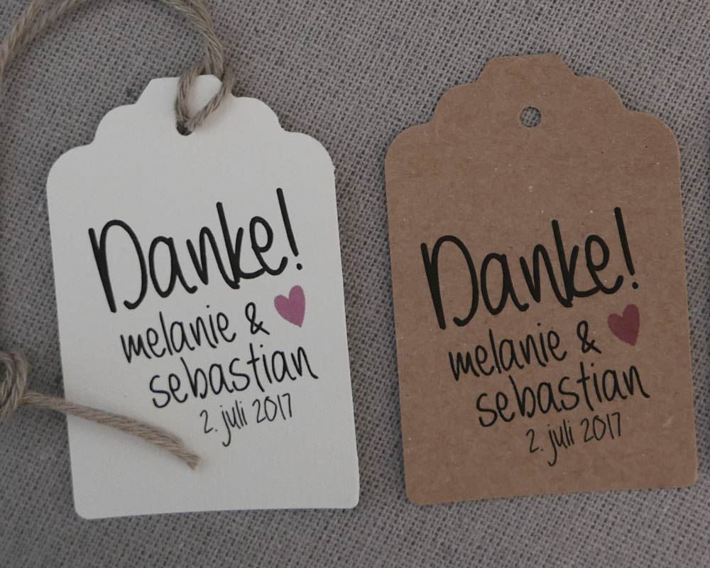 Geschenkanhänger zur Hochzeit - verschiedene Formen, Farben und Schriften möglich