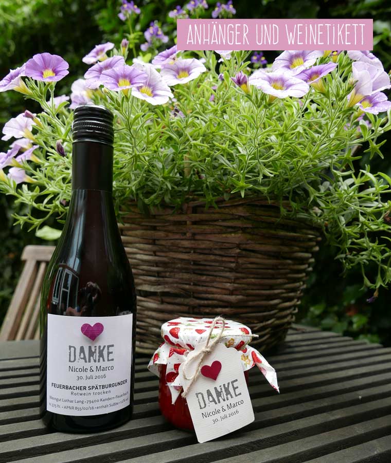 Geschenkanhänger und Weinetiketten Hochzeit