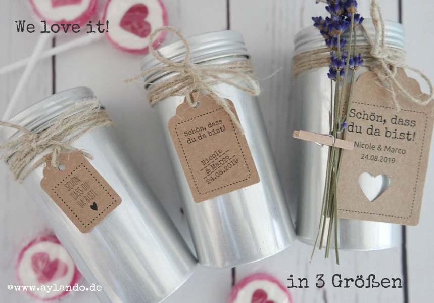 Geschenkanhänger für Gastgeschenke zur Hochzeit aus echtem Kraftpapier! in 3 Größen erhältlich