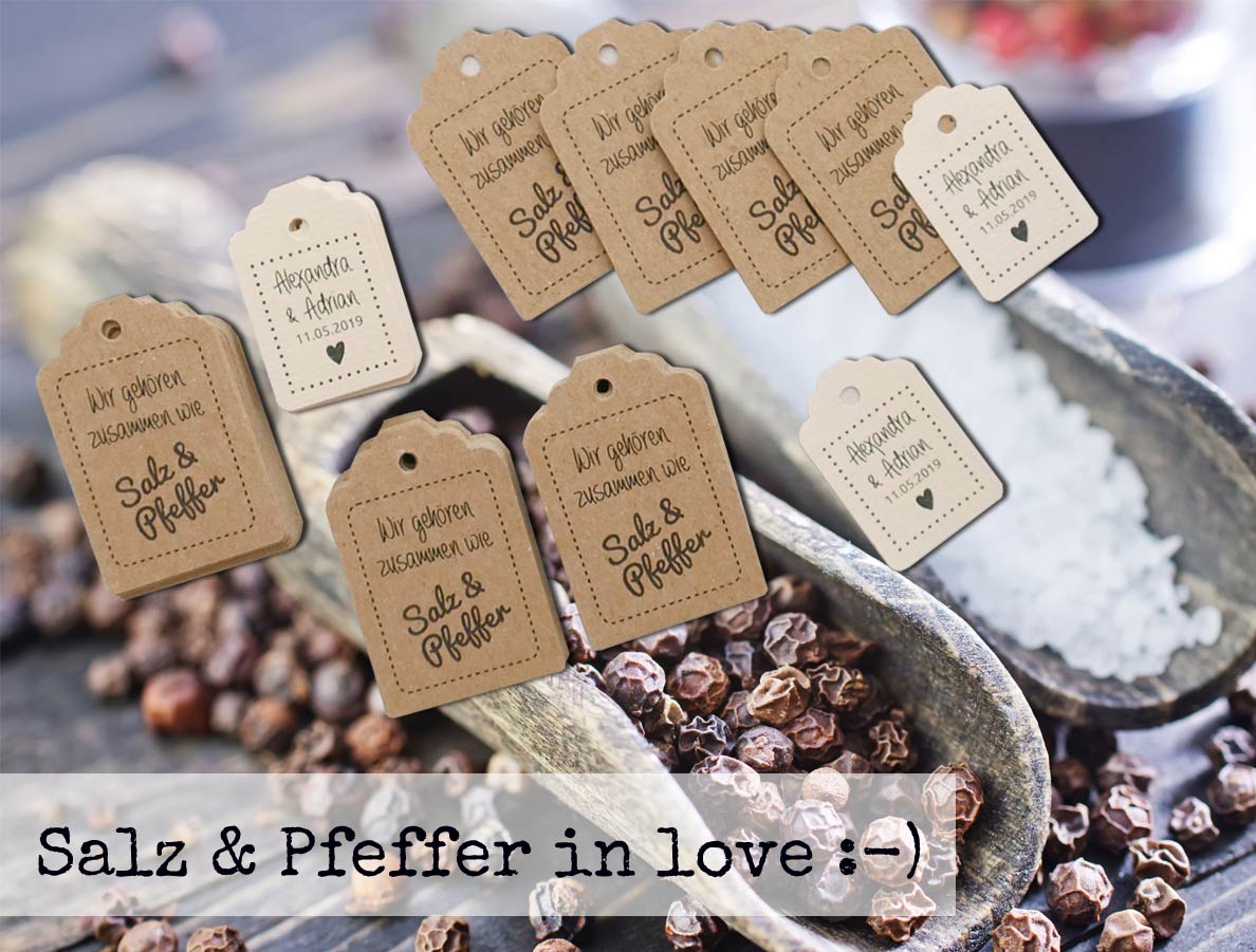 Anhänger aus Kraftpapier für Gastgeschenke: Salz und Pfeffer