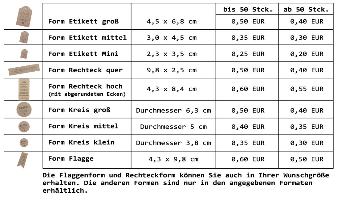 Preise Geschenkanhänger Aylando Hochzeitskarten